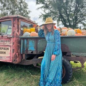 Free People Paisley Maxi Dress with Tassle Tie collar and Tie at back.